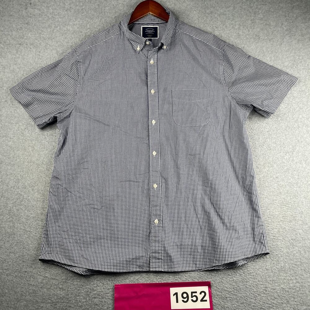 Charles Tyrwhitt Non Iron Classic Shirt Navy Check Button Up Short Sleeve XL